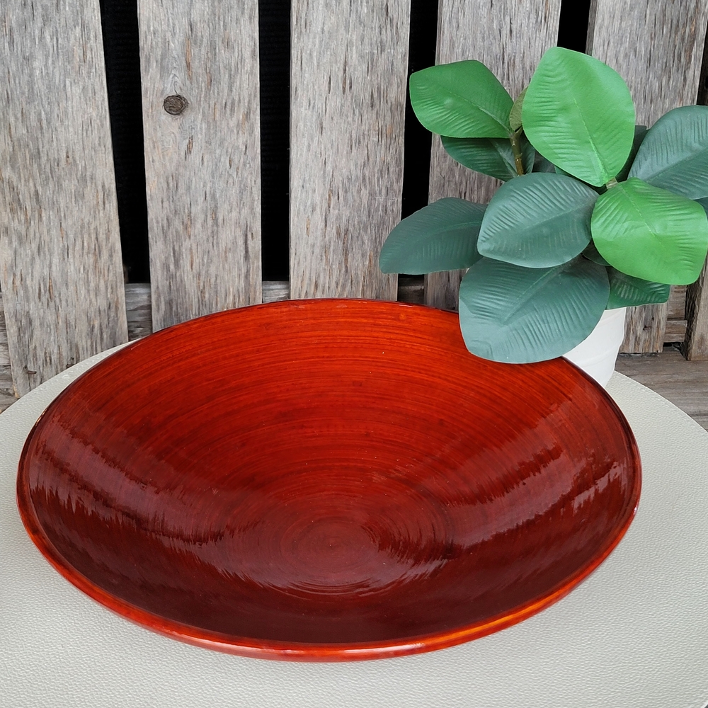 Red Lacquered 10" Coiled Bamboo Bowl